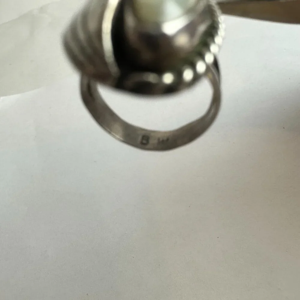 Sterling Silver Mother of Pearl Turquoise Ring Size 5.5 Signed BW - Picture 7 of 7